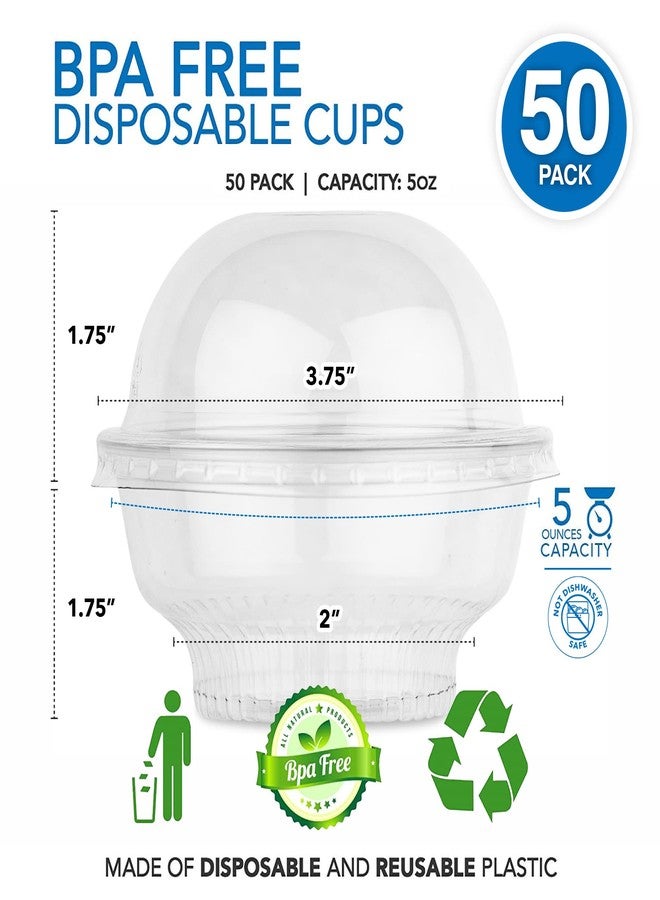 Stock Your Home Mini Clear Plastic Dessert Cups with Lids 5 oz (Set of 50) Small Disposable Parfait Cup, Dome Lid - No Hole, 5-Ounce Party Fruit Containers, Banana Pudding Bowl, Jello, Ice Cream, Desserts Container - Image 2